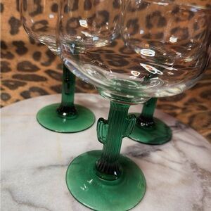 3 Libbey Cactus Stem Margarita Glasses